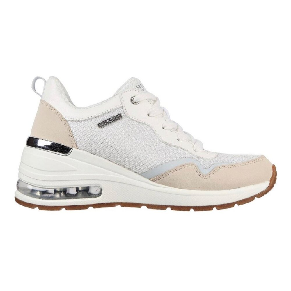 Skechers Womens Million Air-Ess Memory Foam Wedge Sneaker White 10